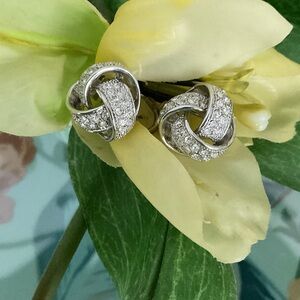 Carlisle Vintage Silver Plated Knot Earrings with Pave Crystals